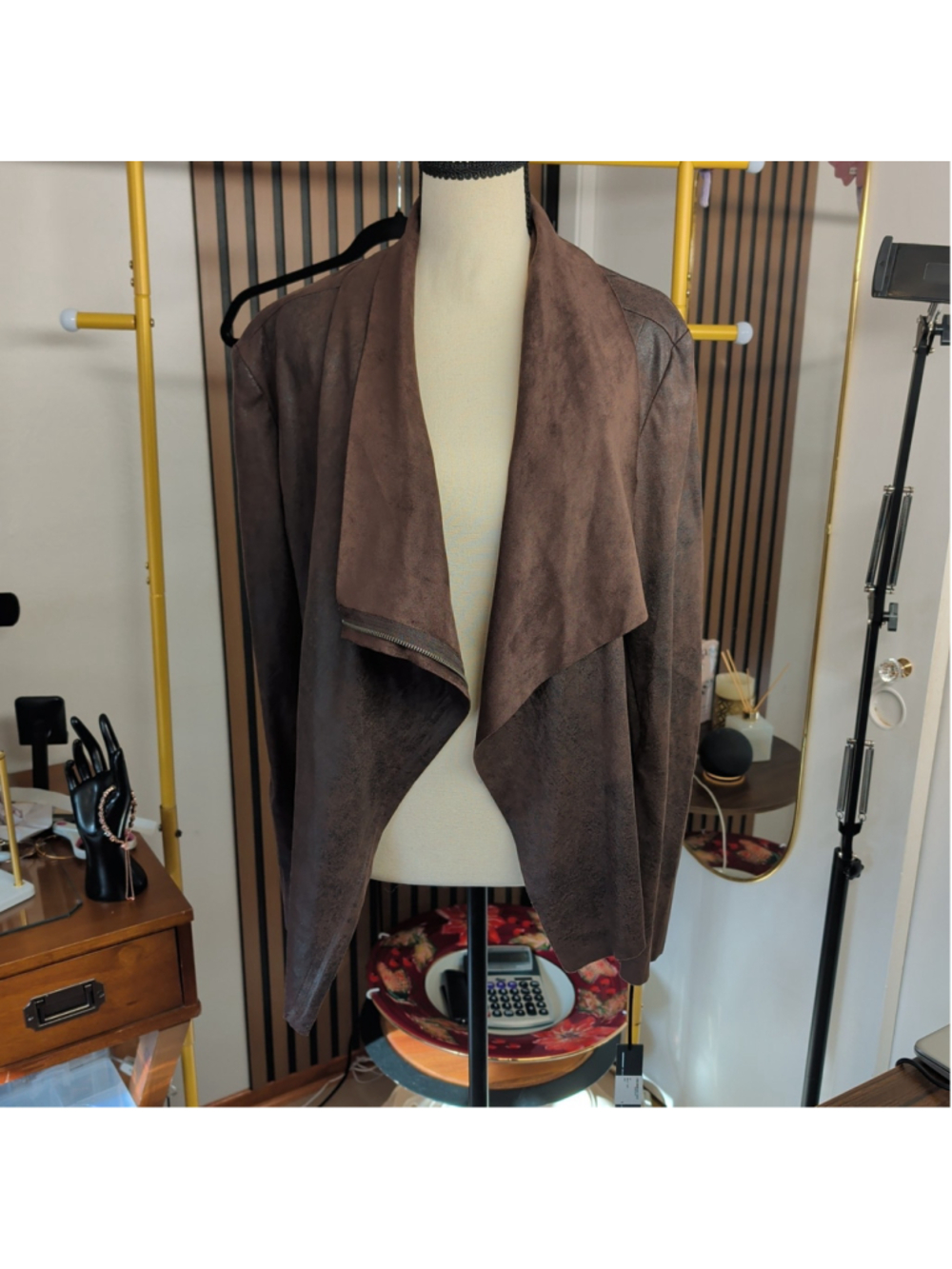 BNCI by Blanc Noir Taupe Faux Suede Full Zip Slim Short Jacket Women’s XL